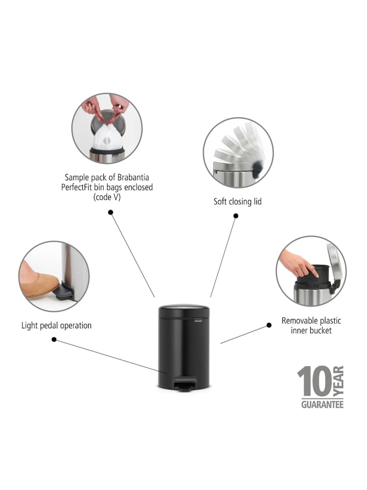 Brabantia Black NewIcon 3L Pedal Bin - Image 6 of 6