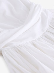 White Premium One Shoulder Midi Dress With Linen - Image 6 of 6