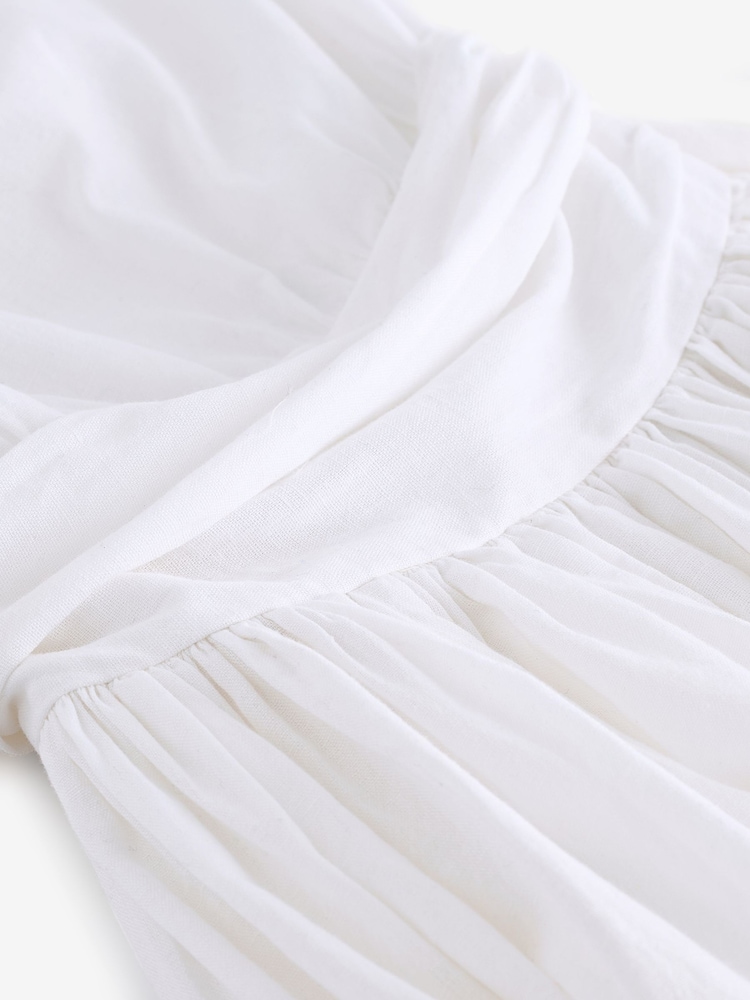 White Premium One Shoulder Midi Dress With Linen - Image 6 of 6