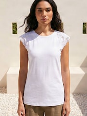 Roman White Cotton Lace Cut Out Detail Top - Image 1 of 4