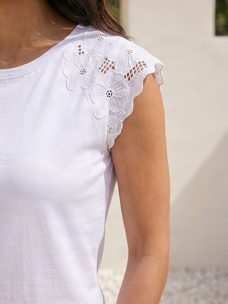 Roman White Cotton Lace Cut Out Detail Top - Image 4 of 4 Roman White Cotton Lace Cut Out Detail Top - Image 4 of 4