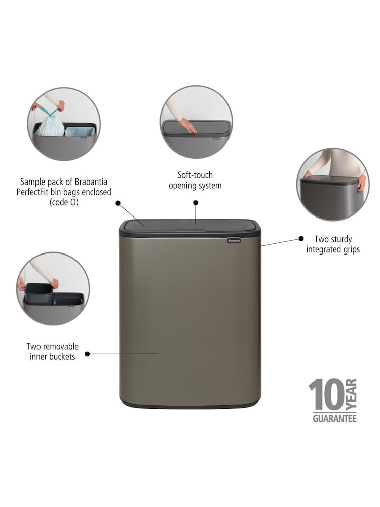 Brabantia Platinum Bo Touch Double 30L Bin - Image 6 of 6