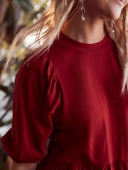 Red Puff Sleeve Mini Jersey Dress - Image 4 of 5