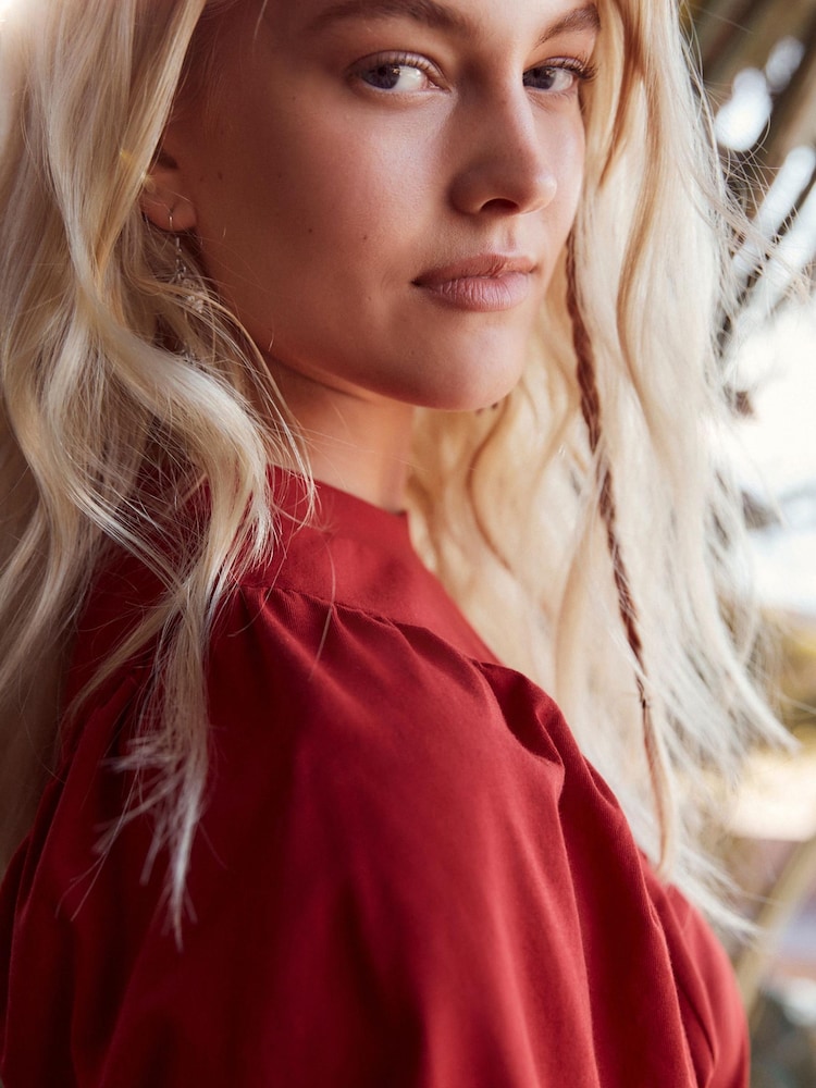 Red Puff Sleeve Mini Jersey Dress - Image 5 of 5