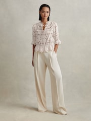 Reiss Cream Kyra Broderie Tie Neck Blouse - Image 3 of 5