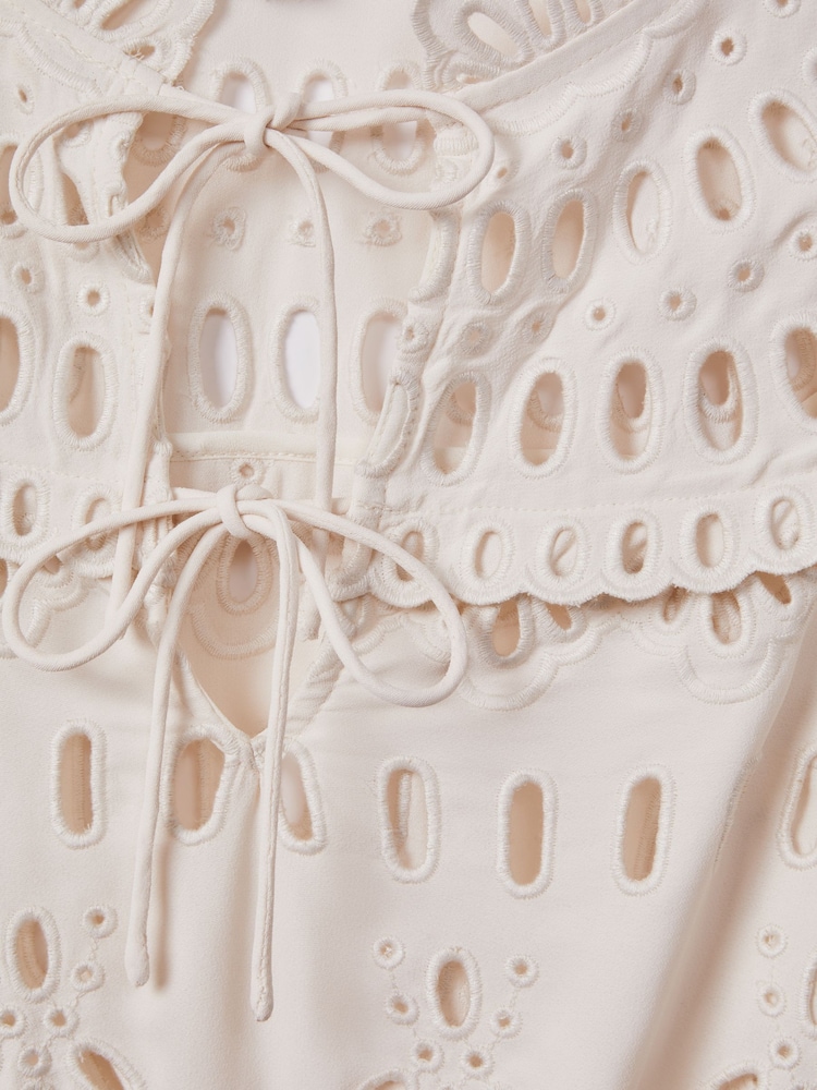 Reiss Cream Kyra Broderie Tie Neck Blouse - Image 5 of 5
