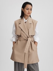 Reiss Neutral Everley Leather Double Breasted Gilet - Image 1 of 7