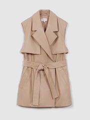 Reiss Neutral Everley Leather Double Breasted Gilet - Image 2 of 7