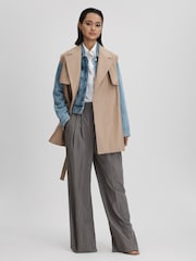 Reiss Neutral Everley Leather Double Breasted Gilet - Image 3 of 7