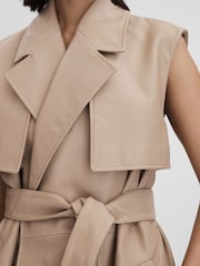 Reiss Neutral Everley Leather Double Breasted Gilet - Image 4 of 7