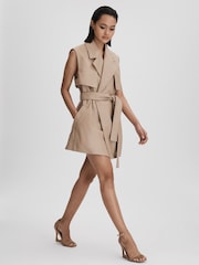 Reiss Neutral Everley Leather Double Breasted Gilet - Image 6 of 7