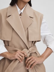 Reiss Neutral Everley Leather Double Breasted Gilet - Image 7 of 7