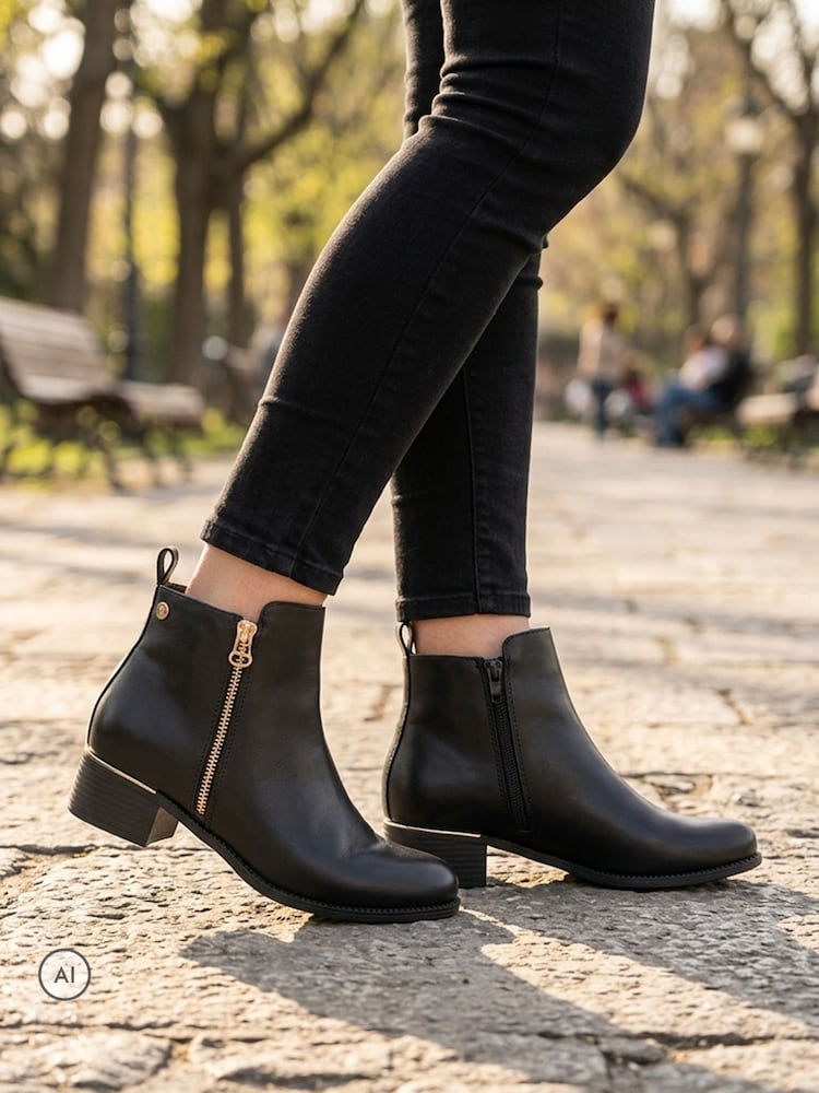 Pavers Black Wide Fit Smart Zip Up Ankle Boots - Image 1 of 6