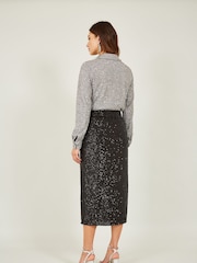 Yumi Black Sequin Fitted Skirt With Front Slit - Image 3 of 3