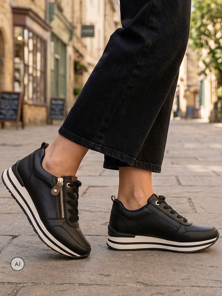 Negru - Pavers Zip-Up Laced Trainers - Imaginea 1 din 6