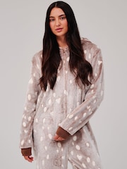 Loungeable Brown Reindeer Luxury Fleece Hooded All-In-One - Image 2 of 4