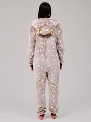 Loungeable Brown Reindeer Luxury Fleece Hooded All-In-One - Image 4 of 4