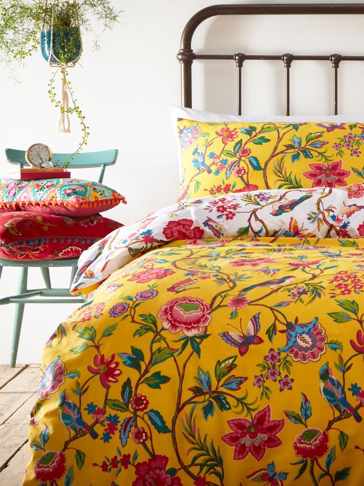 furn. Yellow Pomelo Tropical Floral Reversible Duvet Cover and Pillowcase Set - Image 1 of 3