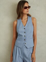 Reiss Blue June Single Breasted Suit Waistcoat with TENCEL™ Fibers - Image 1 of 6