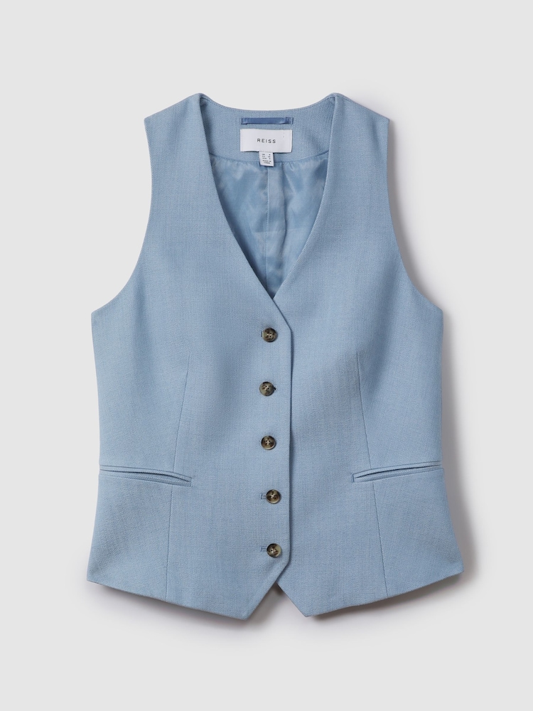 Reiss Blue June Single Breasted Suit Waistcoat with TENCEL™ Fibers - Image 2 of 6