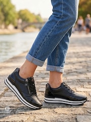 Negru - Pantofi sport Pavers Extra lat cu fermoar & șiret și talpă cu amortizare - Imaginea 1 din 6