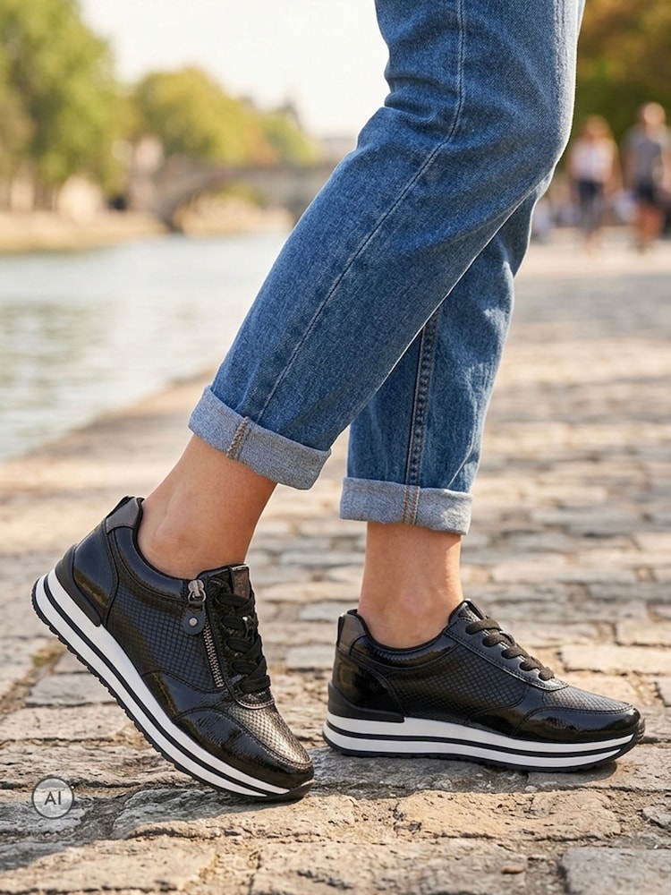 Negru - Pantofi sport Pavers Extra lat cu fermoar & șiret și talpă cu amortizare - Imaginea 1 din 6 Negru - Pantofi sport Pavers Extra lat cu fermoar & șiret și talpă cu amortizare - Imaginea 1 din 6