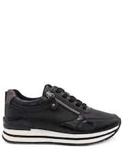 Negru - Pantofi sport Pavers Extra lat cu fermoar & șiret și talpă cu amortizare - Imaginea 2 din 6
