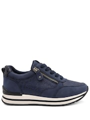 Albastru - Pantofi sport Pavers Extra lat cu fermoar & șiret și talpă cu amortizare - Imaginea 2 din 6