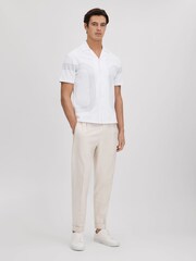 Reiss White/Sage Arlington Mercerised Cotton Embroidered Cuban Collar Shirt - Image 3 of 6