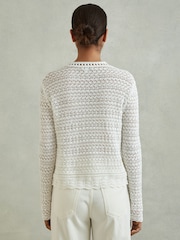 Reiss White Sim Crochet Crew Neck Top - Image 4 of 5