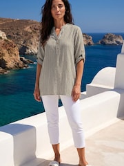 Roman Green Stripe Button Front Top - Image 1 of 1