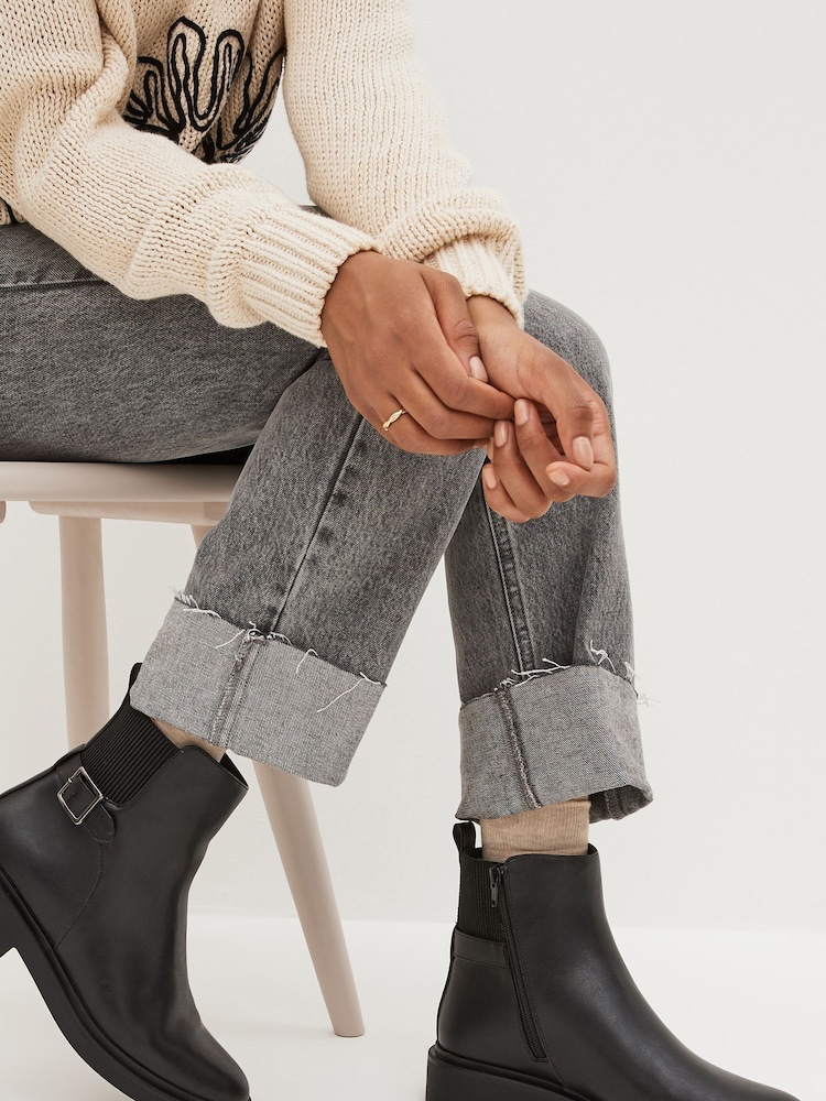 Black Extra Wide Fit Forever Comfort® Buckle Detail Ankle Boots - Image 1 of 7