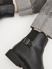 Black Extra Wide Fit Forever Comfort® Buckle Detail Ankle Boots - Image 2 of 7