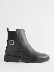 Black Extra Wide Fit Forever Comfort® Buckle Detail Ankle Boots - Image 3 of 7