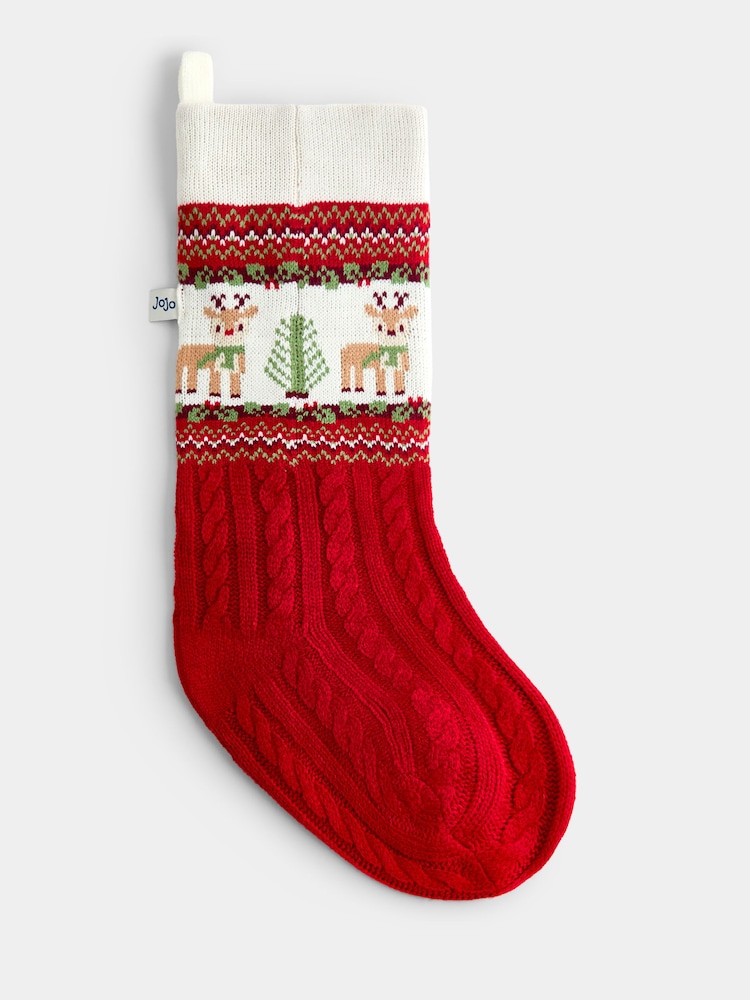 JoJo Maman Bébé Red Reindeer Fairisle Knitted Christmas Stocking - Image 2 of 4 JoJo Maman Bébé Red Reindeer Fairisle Knitted Christmas Stocking - Image 2 of 4