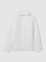 Reiss White Ruban 3-9 yrs Striped Linen Cutaway Collar Shirt - Image 2 of 4