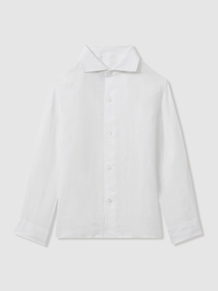 Reiss White Ruban 3-9 yrs Striped Linen Cutaway Collar Shirt - Image 2 of 4