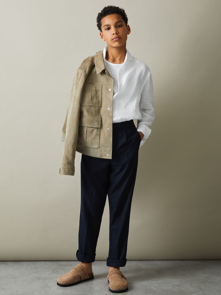 Reiss White Ruban 3-9 yrs Striped Linen Cutaway Collar Shirt - Image 3 of 4