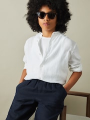 Reiss White Ruban 9-13 yrs Striped Linen Cutaway Collar Shirt - Image 1 of 4