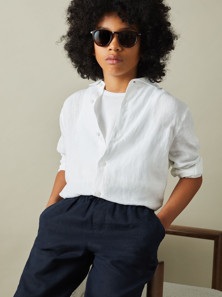 Reiss White Ruban 9-13 yrs Striped Linen Cutaway Collar Shirt - Image 1 of 4 Reiss White Ruban 9-13 yrs Striped Linen Cutaway Collar Shirt - Image 1 of 4