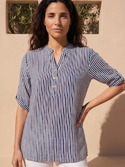 Roman Blue Stripe Button Front Top - Image 1 of 4