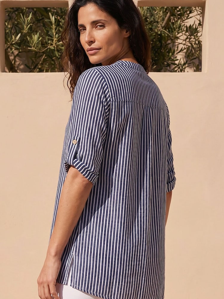 Roman Blue Stripe Button Front Top - Image 2 of 4 Roman Blue Stripe Button Front Top - Image 2 of 4