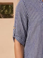 Roman Blue Stripe Button Front Top - Image 3 of 4