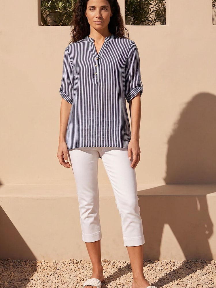 Roman Blue Stripe Button Front Top - Image 4 of 4 Roman Blue Stripe Button Front Top - Image 4 of 4