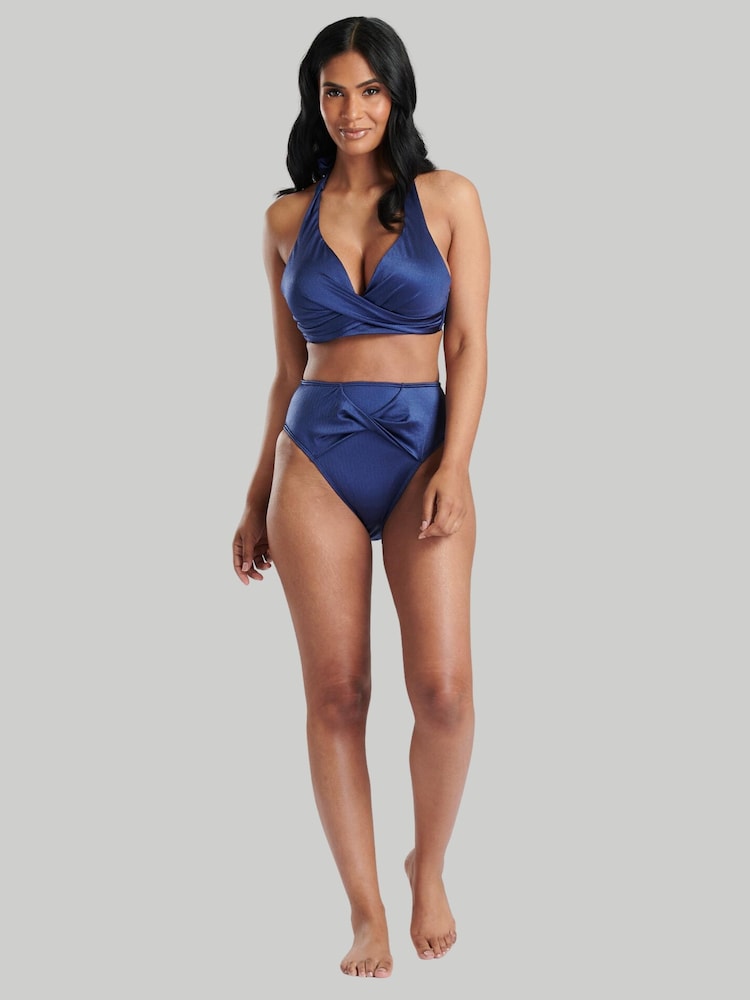 South Beach Navy Twist Bikni Top And High Waist Briefs - Image 1 of 6