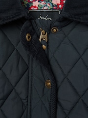 Joules Girls' Marsdale Navy Blue Diamond Quilted Coat With Hood - Image 3 of 6