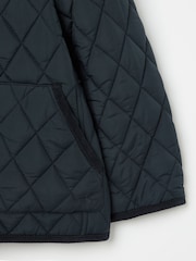 Joules Girls' Marsdale Navy Blue Diamond Quilted Coat With Hood - Image 5 of 6