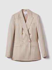 Reiss Neutral Odette Wool Blend Striped Double Breasted Blazer - Image 2 of 6