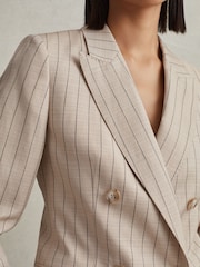 Reiss Neutral Odette Wool Blend Striped Double Breasted Blazer - Image 5 of 6
