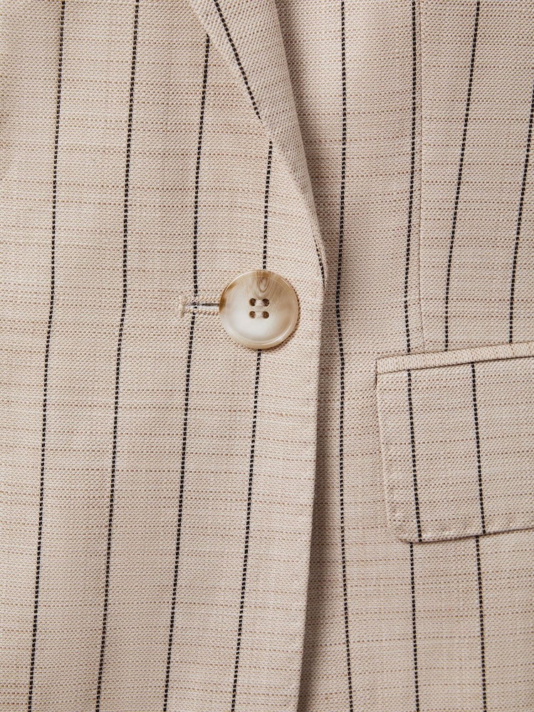Reiss Neutral Odette Wool Blend Striped Double Breasted Blazer - Image 6 of 6